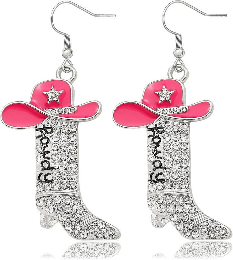RechicGu Rhinestone Western Boots Earrings Cowgirl Cowboy Enamel Hat Bohemian Rodeo Boot Drop Dangle Earrings for Women - Image 1